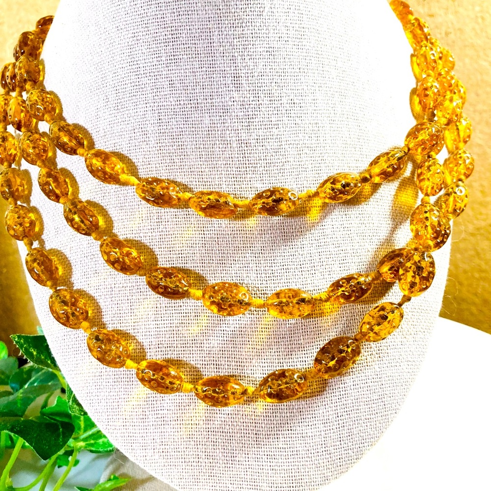 Vintage Czech Glass Honey Amber Necklace 28”